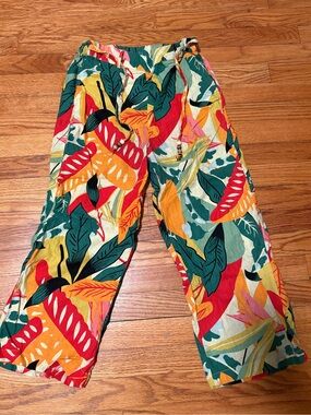 Calligraphie colorful print pants linen small